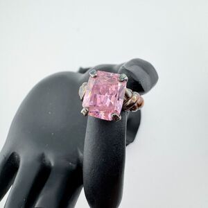 Vintage Pink Rhinestone Cocktail Ring Art Deco Revival Statement Glamour Regency